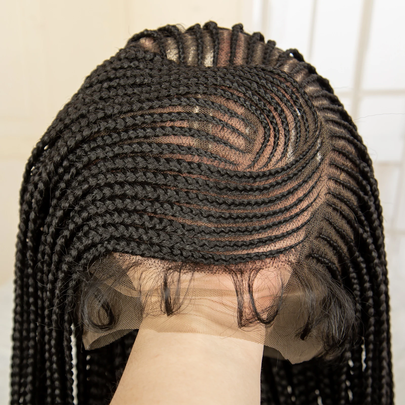 Synthetic Full Lace Cornrow Braided Wigs 36 Inches Lace Frontal Square Knotless Box African Braiding Wig for Black Women