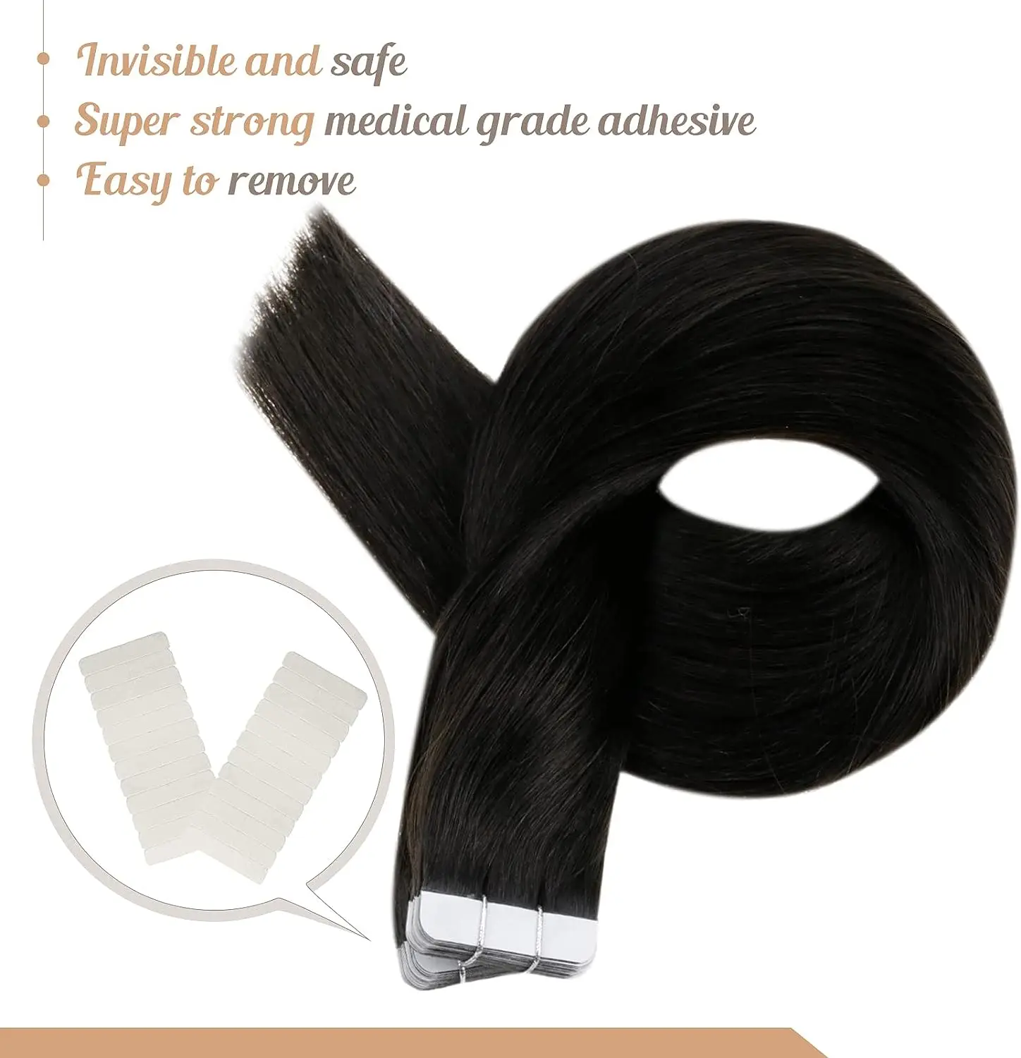 Full Shine Tape in Human Hair Extension Pure Color 20pcs 26-28inch Tape in Hair Extensions Seamless Skin Weft Adhesive Glue