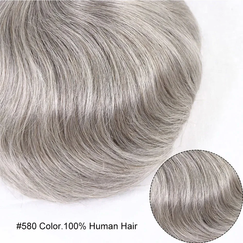 Human Hair Prosthesis for Men's Toupee Breathable Mono Toupee PU Double Knot Male Wig Unit Hairpiece Replacement System 8x10Inch
