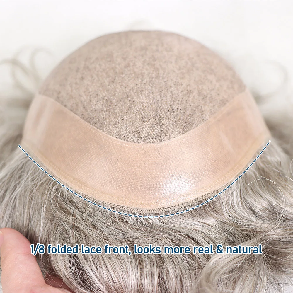 Human Hair Prosthesis for Men's Toupee Breathable Mono Toupee PU Double Knot Male Wig Unit Hairpiece Replacement System 8x10Inch
