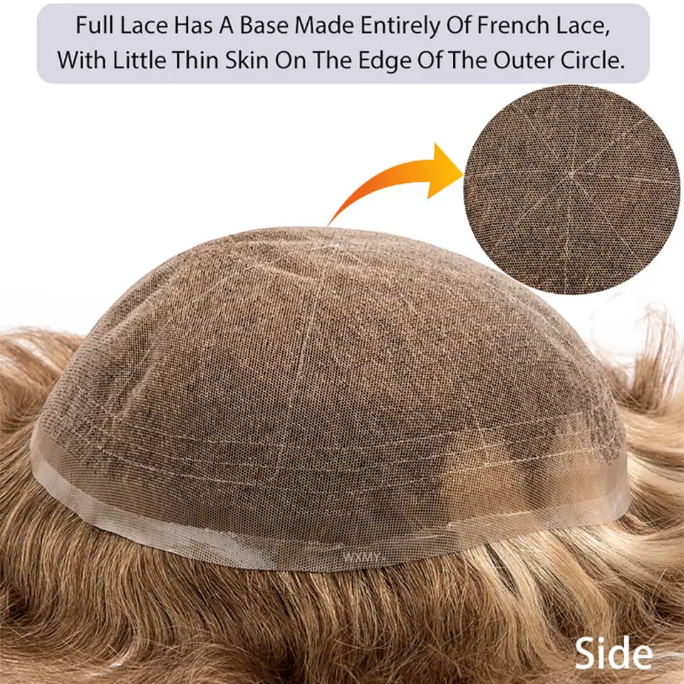 Full French Lace Base Male Hair Prosthesis Breathable Toupee For Men Human Hair Men's Wigs Capilar Hombre Blond Man Wig Systems