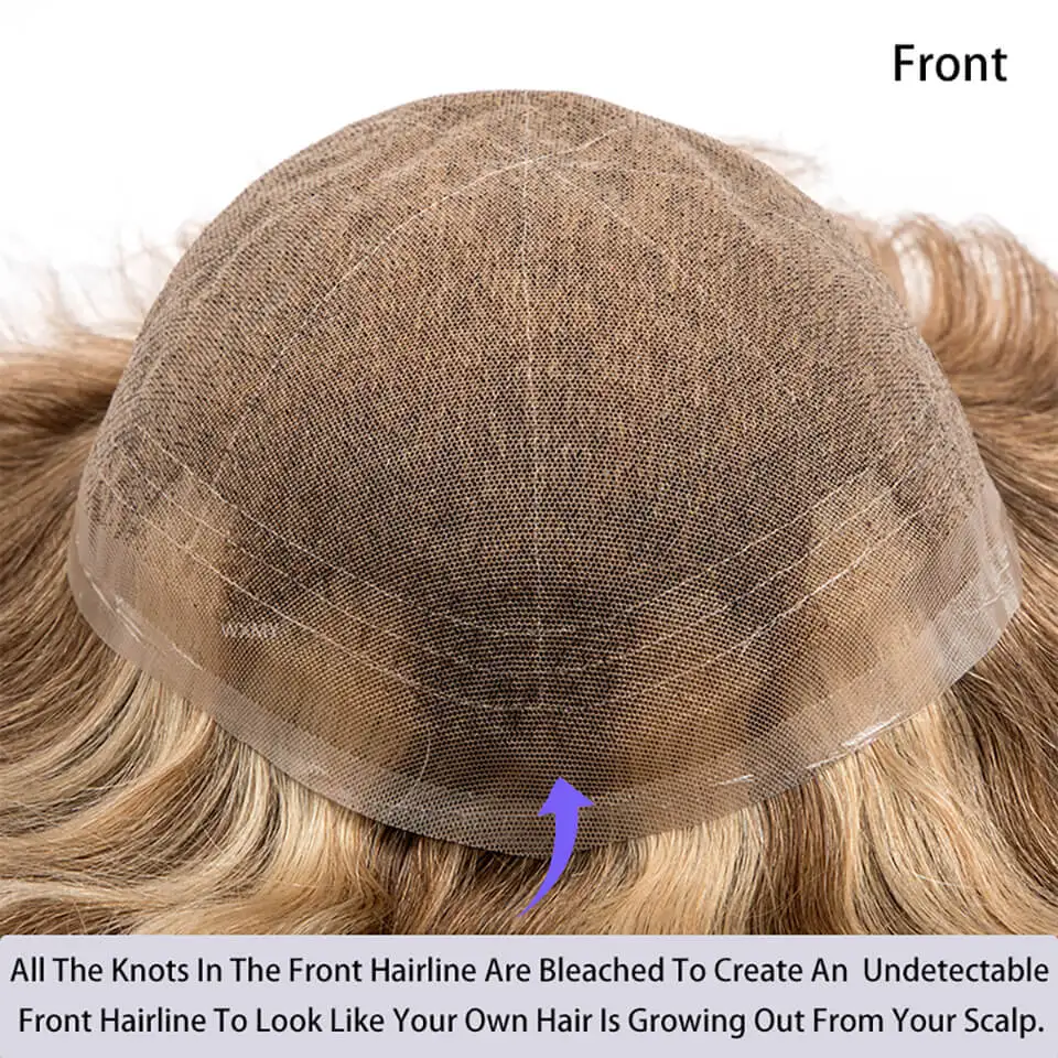 Full French Lace Base Male Hair Prosthesis Breathable Toupee For Men Human Hair Men's Wigs Capilar Hombre Blond Man Wig Systems