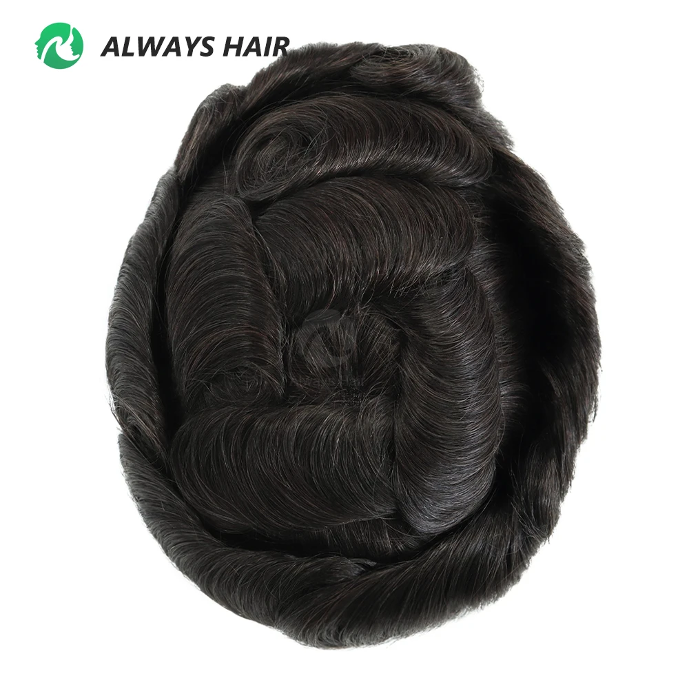 Cheap Durable Mono PU Wig Man Toupee Free Style Off Black Indian Human Hair Men's Capillary Prothesis 6x8 6x9 7x9 8x10