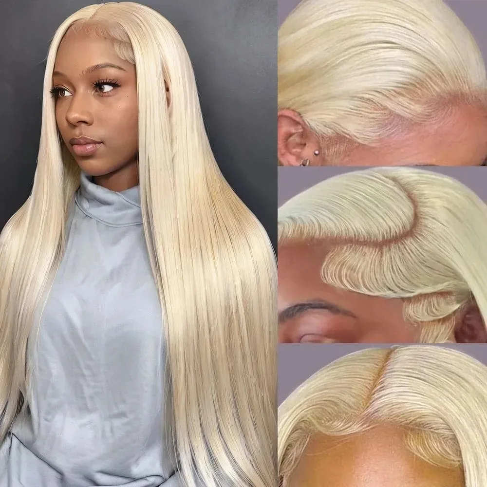 34 Inch Blonde Lace Front Wigs13x4 13x6 Human Hair 200% Density Natural Brazilian Bone Straight Lace Frontal Wig Pre Plucked With Baby