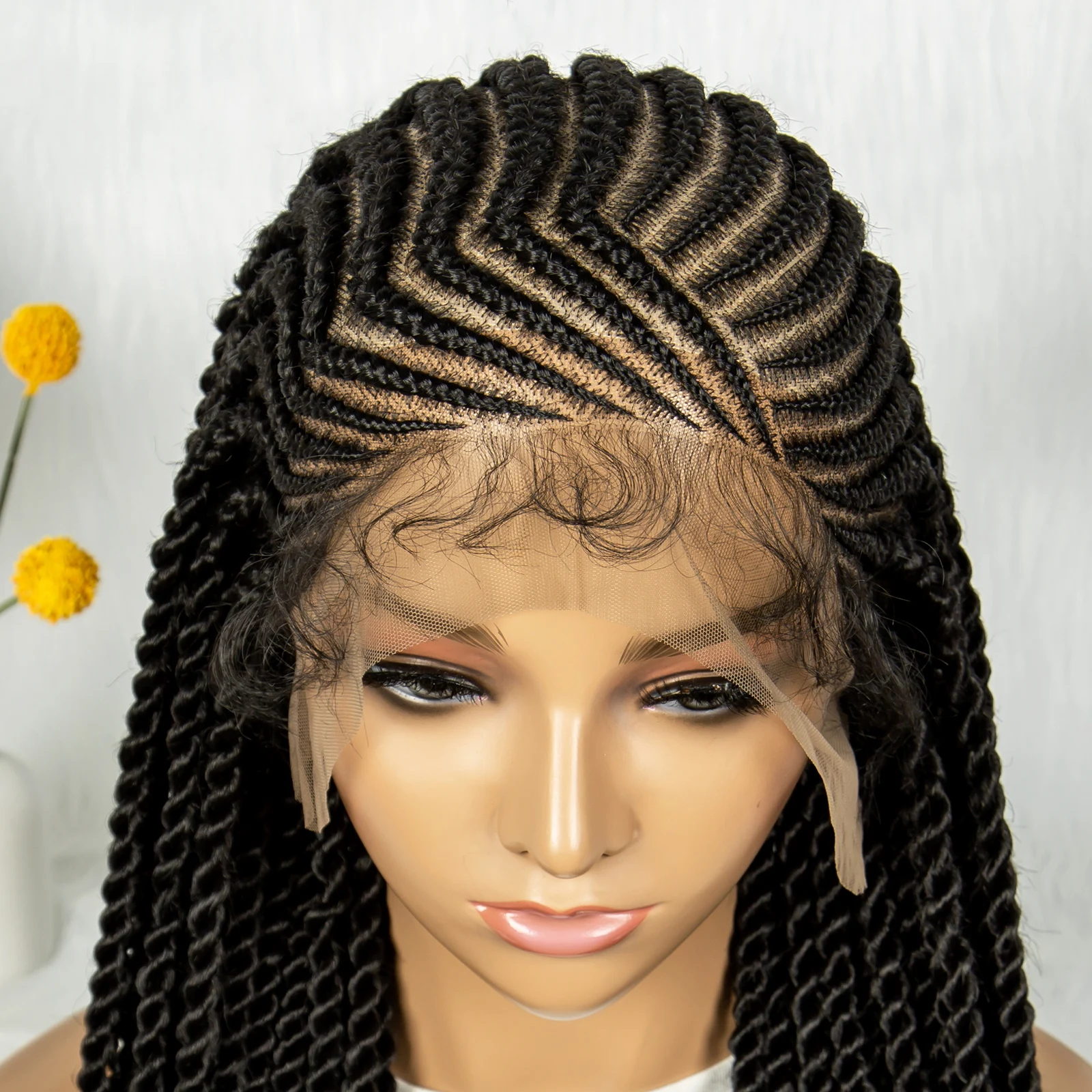 32Inch Cornrow Braided Wigs Synthetic Box Braids Wig Full Lace Braided Wig for Black Women Blended Lace Front Braiding Hair Wig