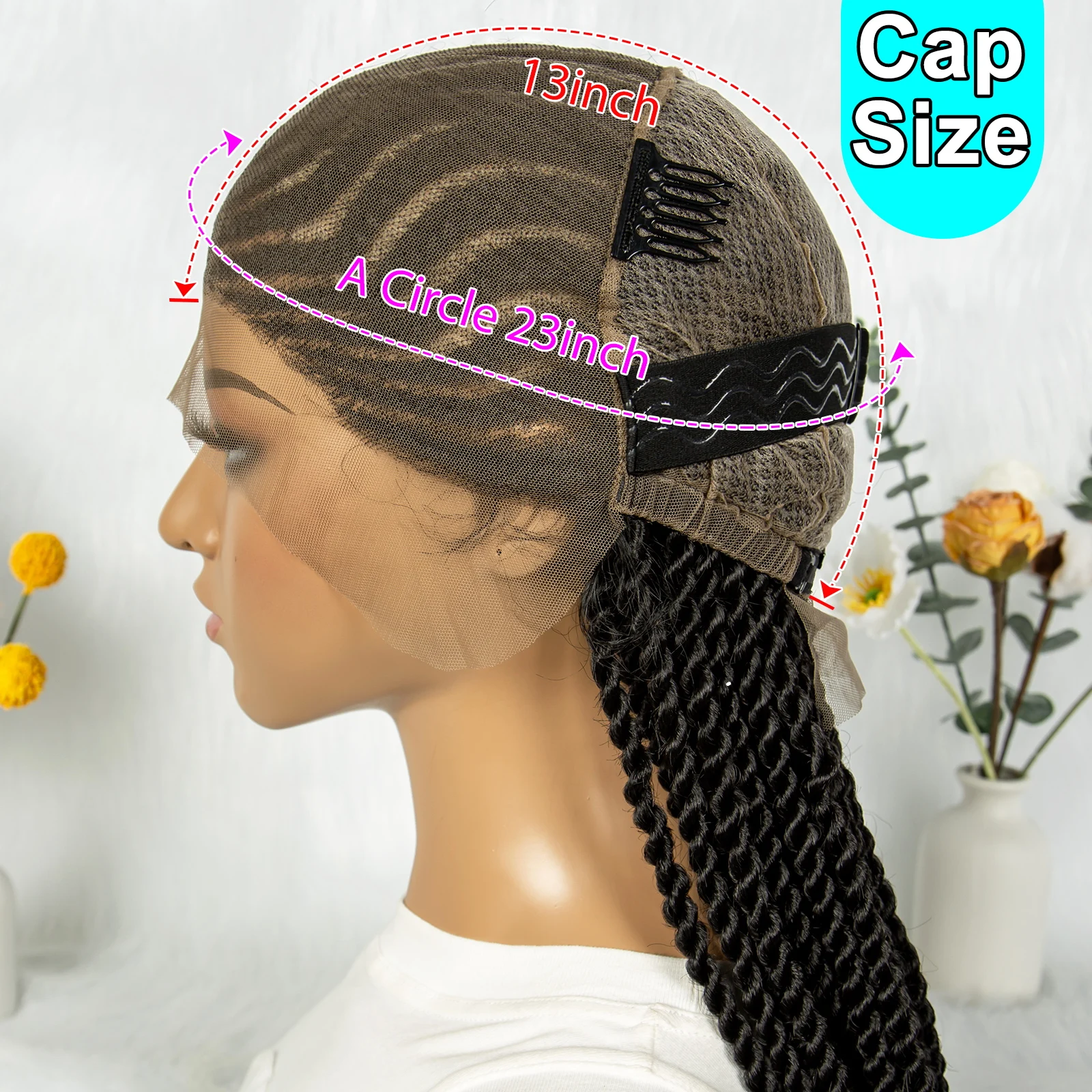 32Inch Cornrow Braided Wigs Synthetic Box Braids Wig Full Lace Braided Wig for Black Women Blended Lace Front Braiding Hair Wig