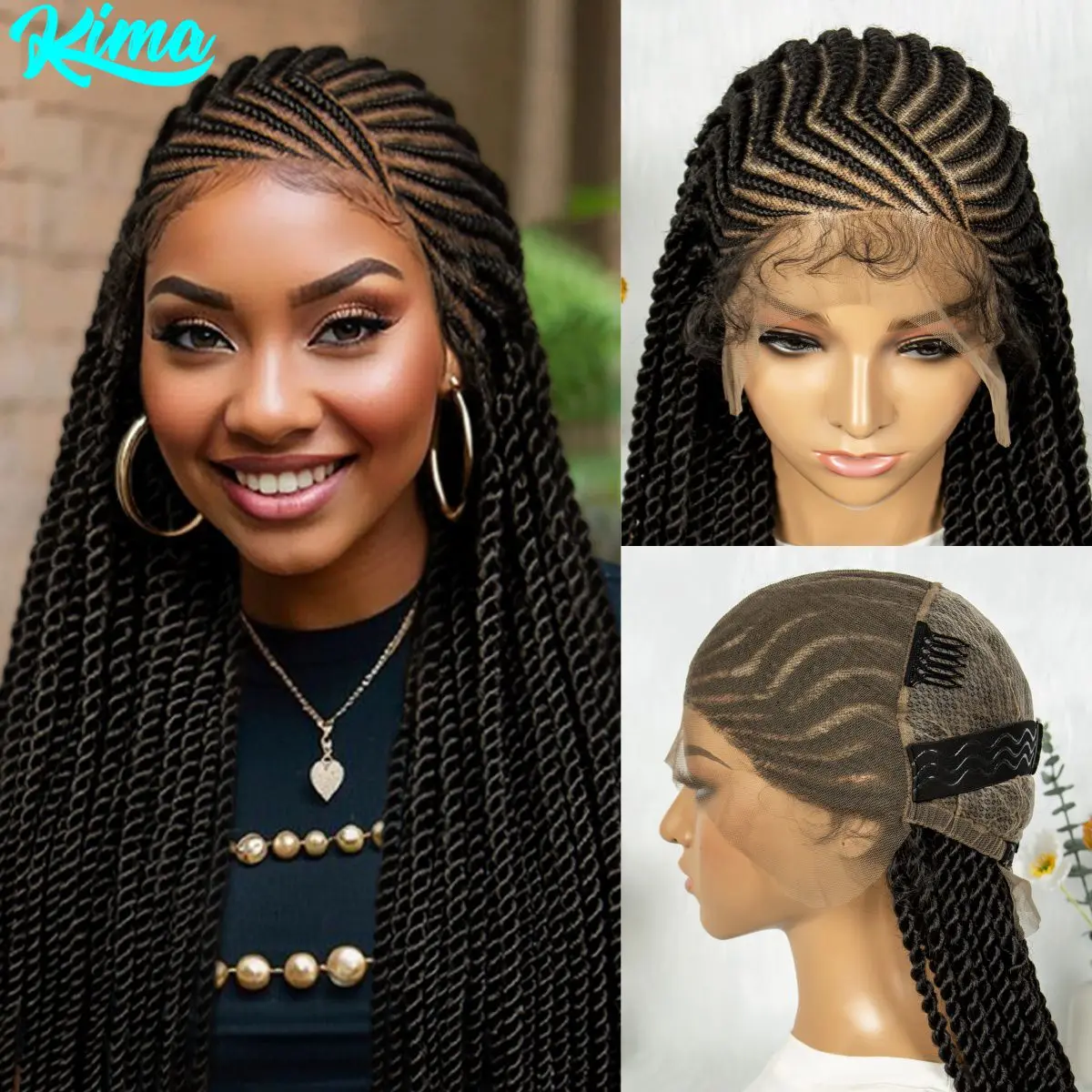 32Inch Cornrow Braided Wigs Synthetic Box Braids Wig Full Lace Braided Wig for Black Women Blended Lace Front Braiding Hair Wig