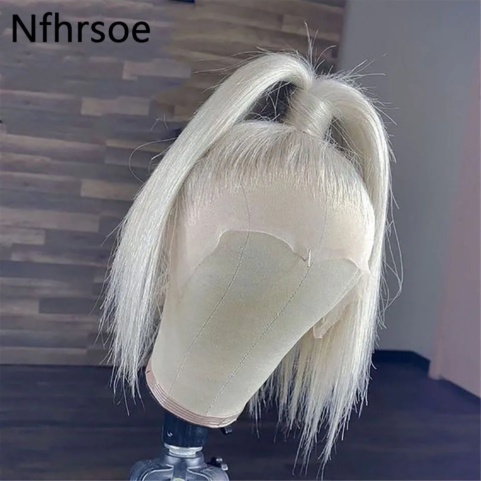 #60 Color White Platinum Ash Blonde Bob Human Hair Remy Straight 13x6 Lace Frontal Wig 13x4 Lace Front Wig 100% Human Hair