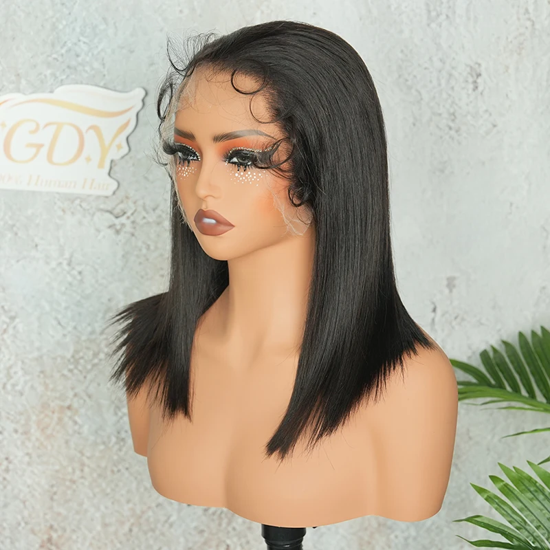 5x5 13x4 13x6 HD Lace Frontal Wig 100% Vietnamese Human Hair Double Drawn Bone Straight Short Bob Lace Wigs Pre-Plucked #1B
