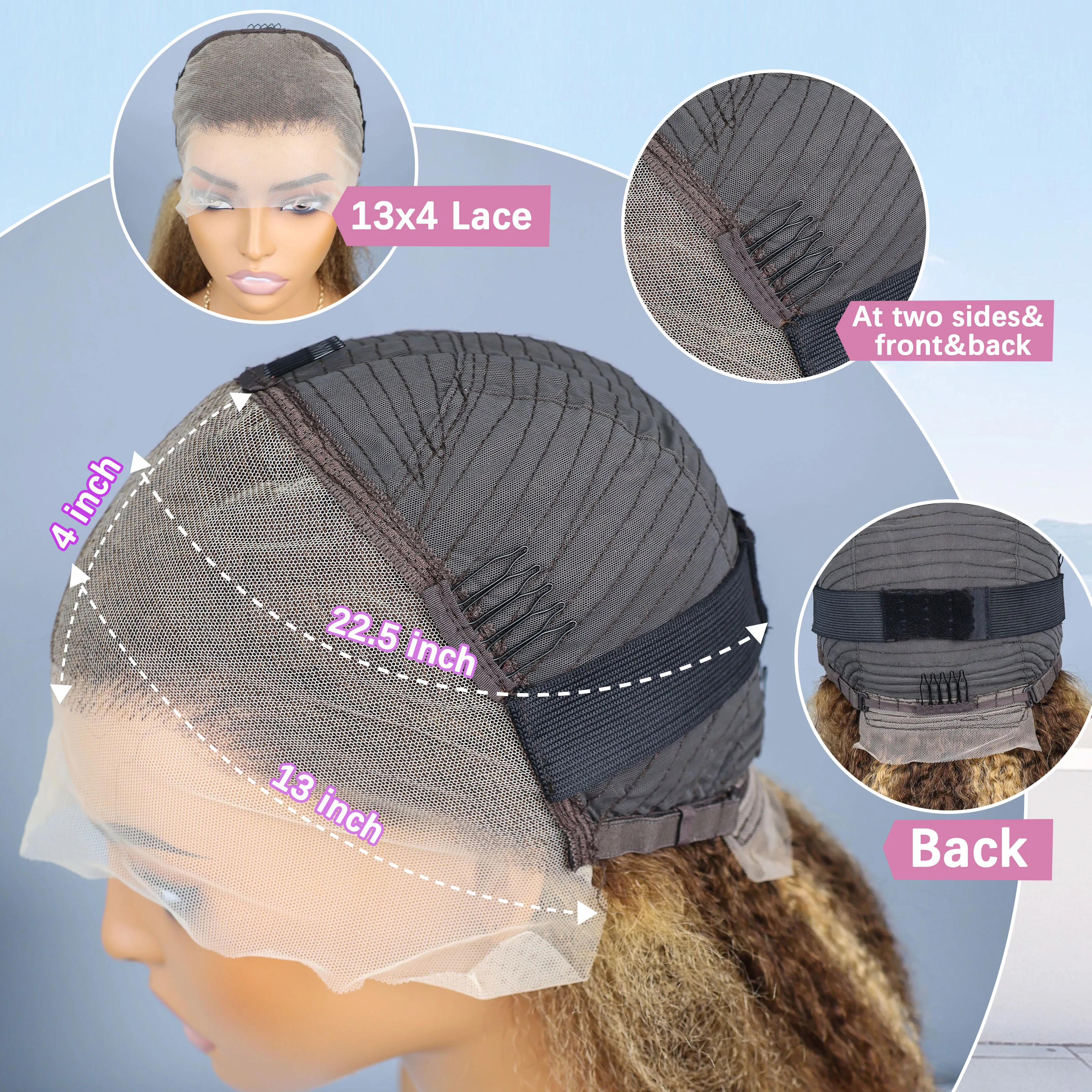 Kinky Straight 4/27 Highlight 13x4 Transparent Lace Frontal Human Hair Wigs Short Brown Blonde Piano Colored Human Hair Bob Wig