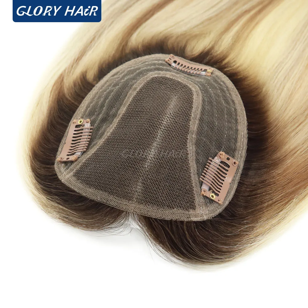 TP79 Lightweight Brazilian Human Hair Women Toppers 12" Size 4.5x5 Inch 110% Density Durable Hairpiece With 3 Clips For Women
