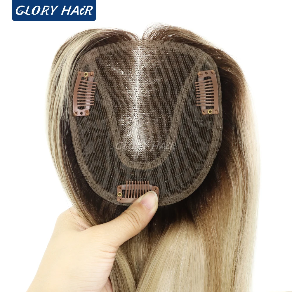 TP79 Lightweight Brazilian Human Hair Women Toppers 12" Size 4.5x5 Inch 110% Density Durable Hairpiece With 3 Clips For Women