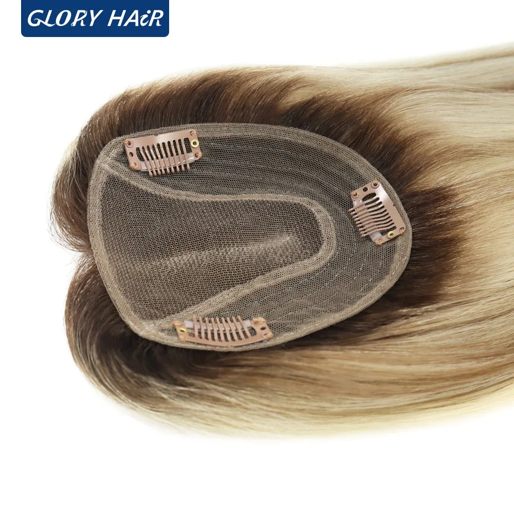 TP79 Lightweight Brazilian Human Hair Women Toppers 12" Size 4.5x5 Inch 110% Density Durable Hairpiece With 3 Clips For Women