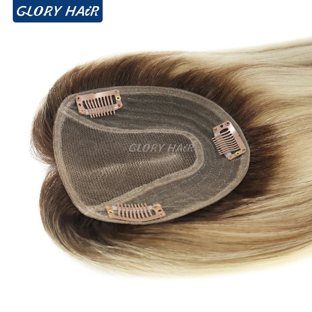 TP79 Lightweight Brazilian Human Hair Women Toppers 12" Size 4.5x5 Inch 110% Density Durable Hairpiece With 3 Clips For Women