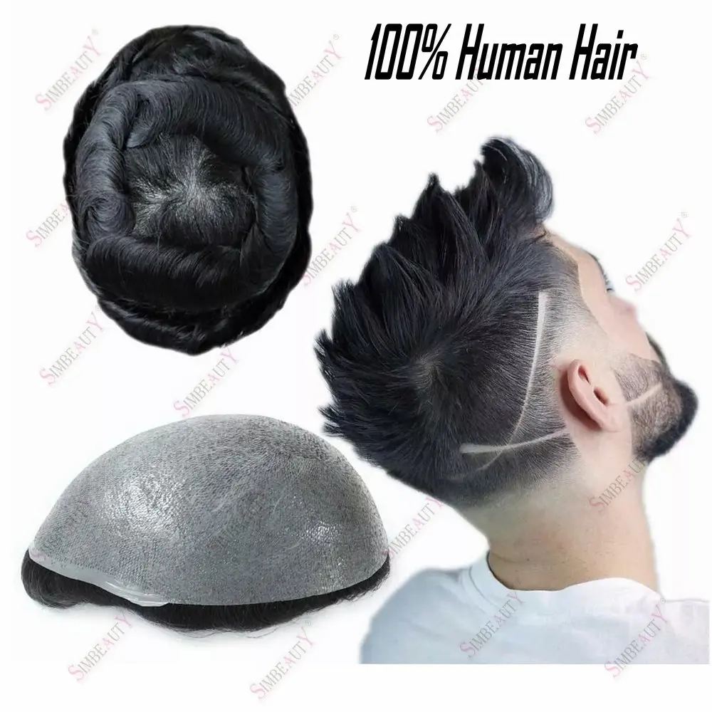 0.02mm Utra Thin Skin Disposable Natural Hairline Men Toupee 100%Human Hair Prosthesis Replacement System Units Hair Pieces 8*10