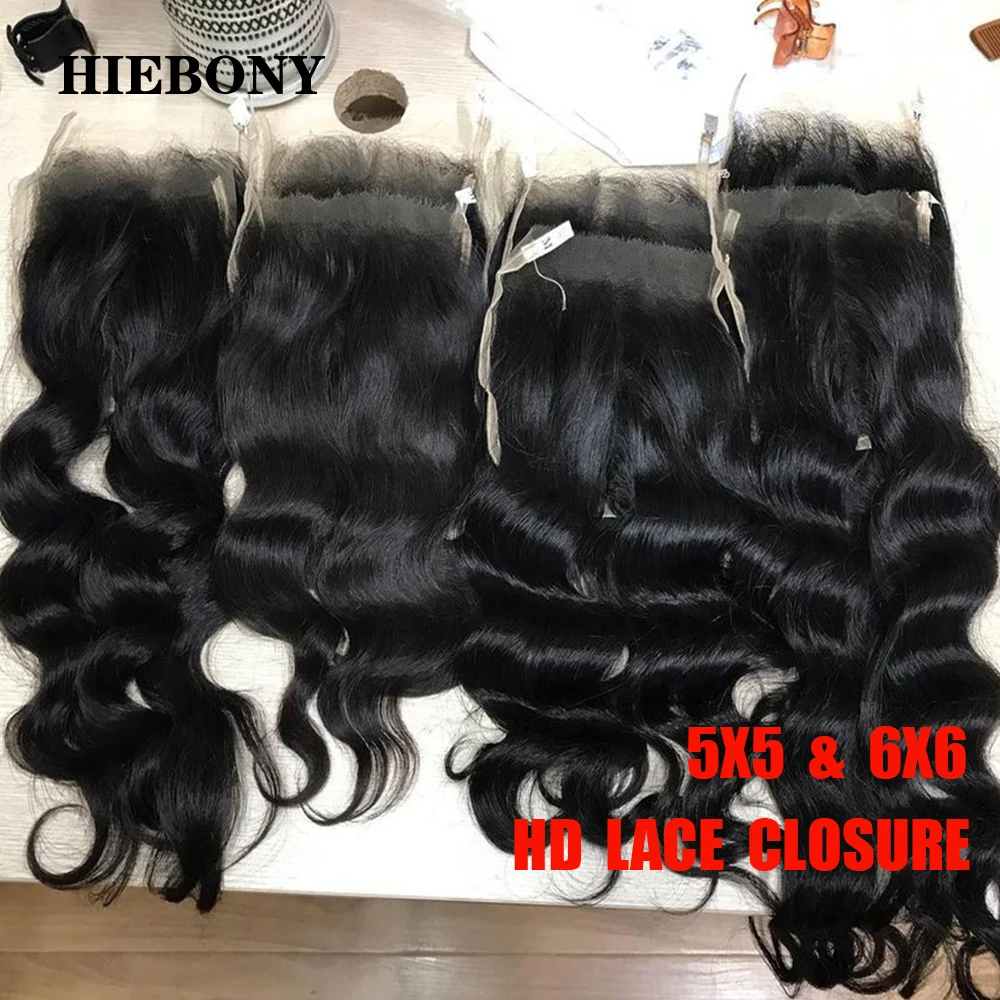 HiEbony Body Wave 13x6 HD Lace Frontal 100% Human Hair 5x5/6x6/7x7 Invisiable HD Lace Closure Melt Skins Pre Plucked Hairline