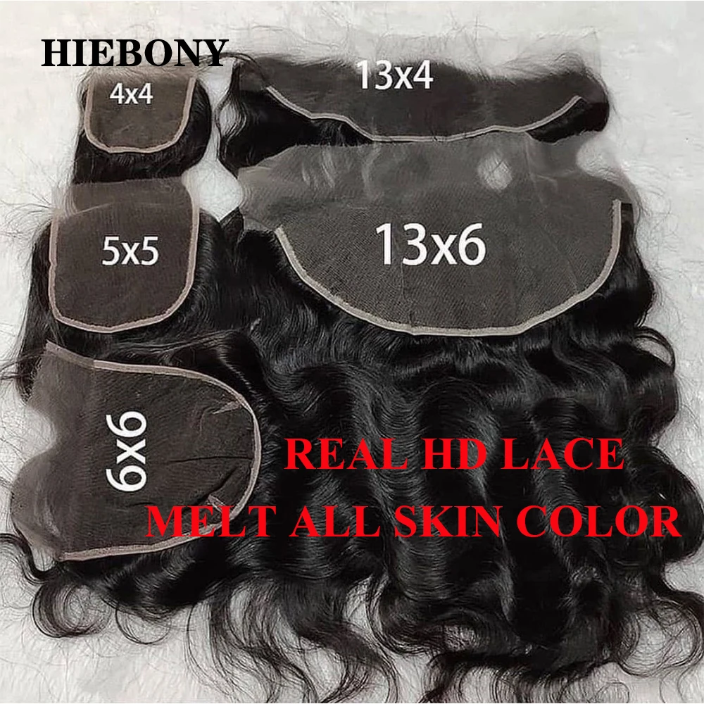 HiEbony Body Wave 13x6 HD Lace Frontal 100% Human Hair 5x5/6x6/7x7 Invisiable HD Lace Closure Melt Skins Pre Plucked Hairline