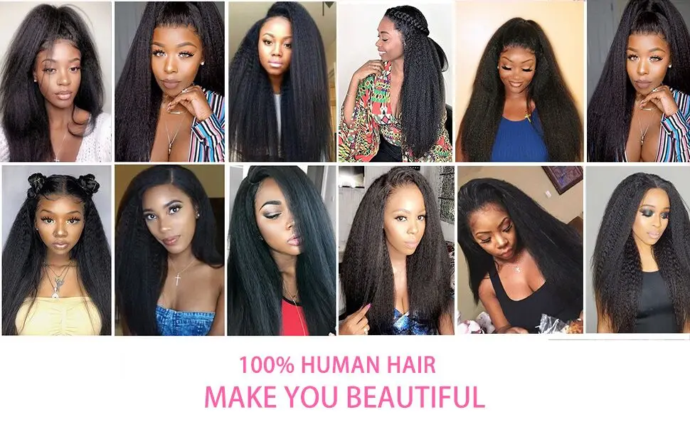 Kinky Straight Hair Bundles 100% Human Hair Weave Bundles 4 PCS Virgin Hair Brazilian Yaki Natural Hair Extensions Thick End