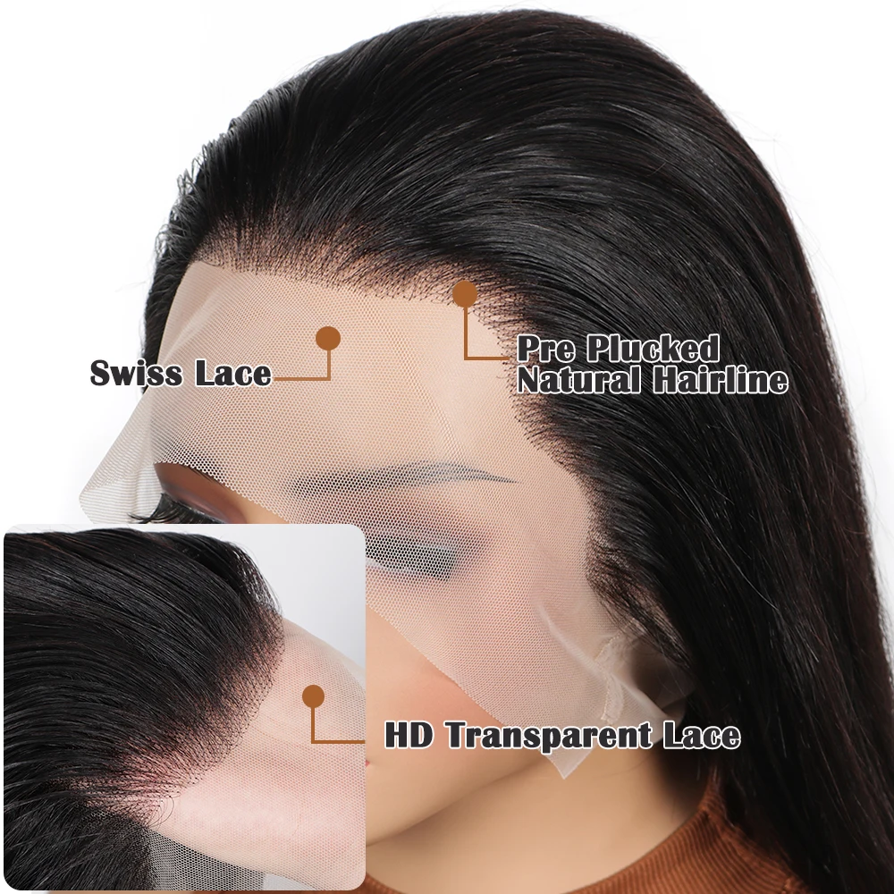 HD Full Lace Wig Human Hair 360 Lace Frontal Wigs 12A Pre Plucked 30 Inch 180% Density Brazilian Hair Transparant Lace Wig