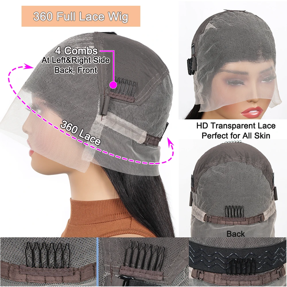 HD Full Lace Wig Human Hair 360 Lace Frontal Wigs 12A Pre Plucked 30 Inch 180% Density Brazilian Hair Transparant Lace Wig