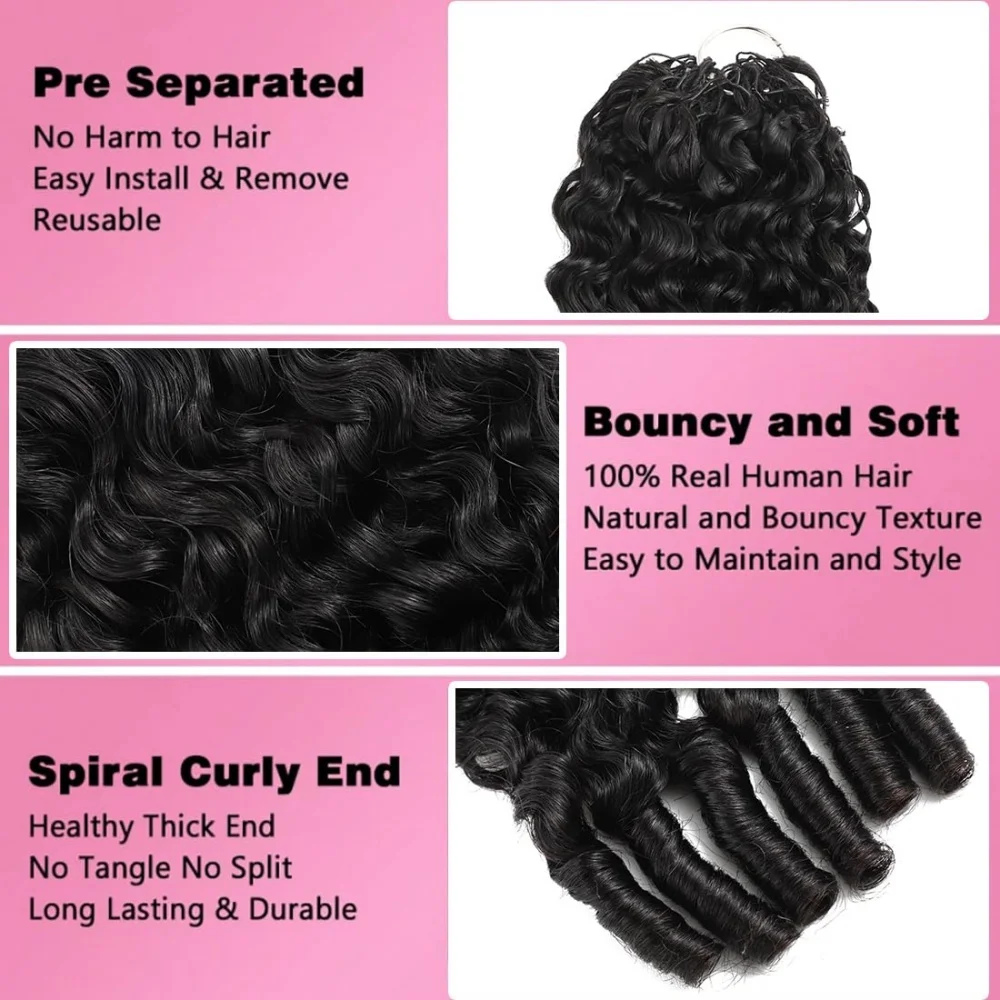Belextens Burmese Curly Feather Crochet 14-26 Inch Miracle Knots Human Hair For Braiding Boho Braids 100% Human Hair Extension Pre-Separated Crochet Hair 60 Grams Per Bundle