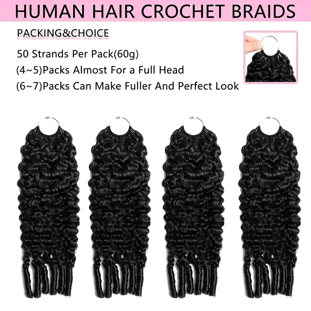 Belextens Burmese Curly Feather Crochet 14-26 Inch Miracle Knots Human Hair For Braiding Boho Braids 100% Human Hair Extension Pre-Separated Crochet Hair 60 Grams Per Bundle