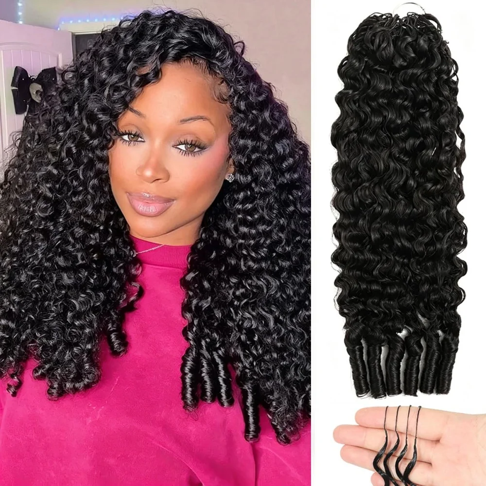 Belextens Burmese Curly Feather Crochet 14-26 Inch Miracle Knots Human Hair For Braiding Boho Braids 100% Human Hair Extension Pre-Separated Crochet Hair 60 Grams Per Bundle
