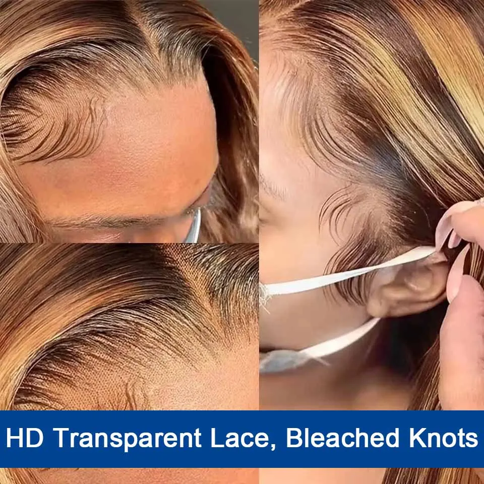 Ombre Bob Wig Human Hair 4/27 Highlight 13x4 Transparent Lace Wig Body Wave Honey Blonde Lace Front Bob Wigs Loose Wave 180 Density 14 Inches
