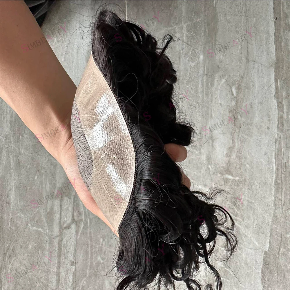 20mm Curly Toupee for Men 8”x6” Euro Virgin Human Hair Replacement Systems Men's Hairpieces Mono Lace Top with Durable PU Around