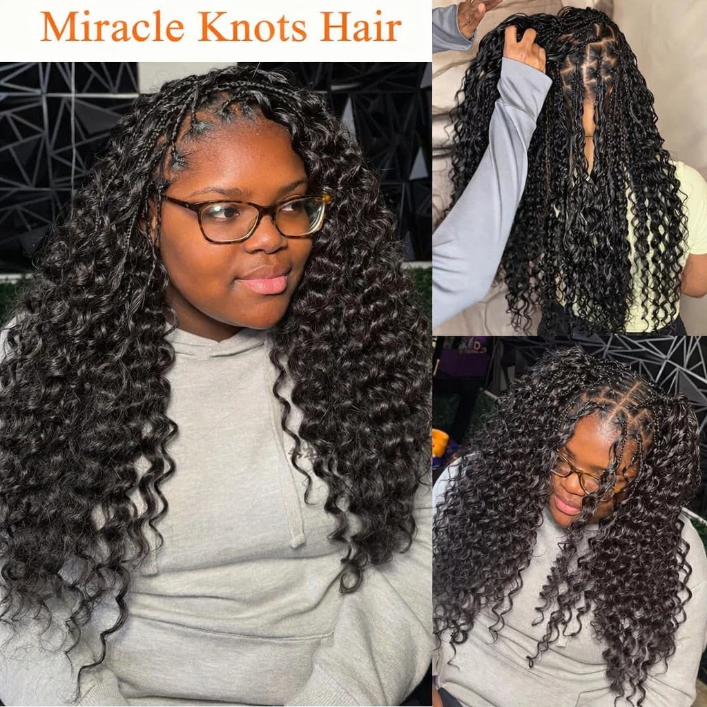 Miracle Knots Knotless Crochet Human Hair Extensions Pre Separated Pre Fluffed Deep Curly Deep Wave Feather Line Hair Pre Looped With String Reusable Bulk Hair For Boho Invisible Braids 60G/pack For Women
