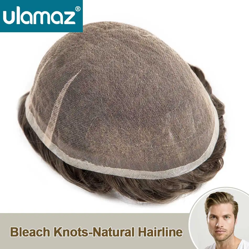 Natural Hairline Man Wig Clear Swiss Lace Toupee Invisible Male Hair Prosthesis Real Hair Bleach Knot Wigs For Men Full Lace Wig
