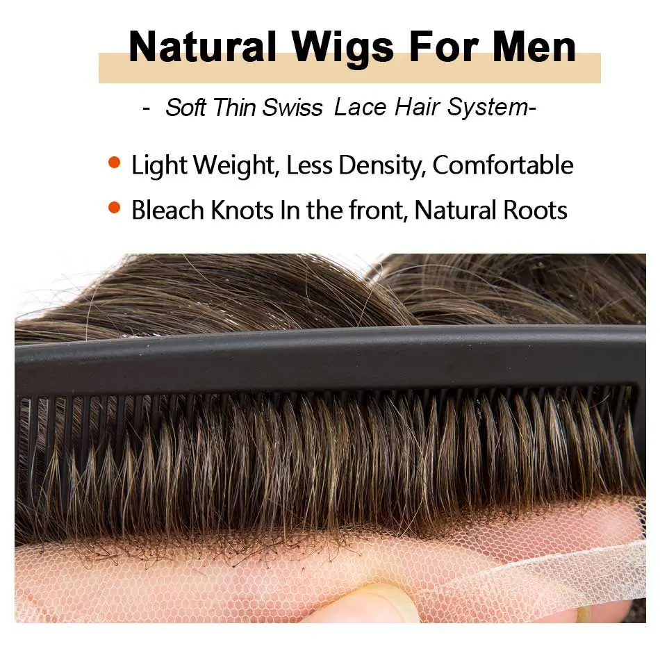 Natural Hairline Man Wig Clear Swiss Lace Toupee Invisible Male Hair Prosthesis Real Hair Bleach Knot Wigs For Men Full Lace Wig