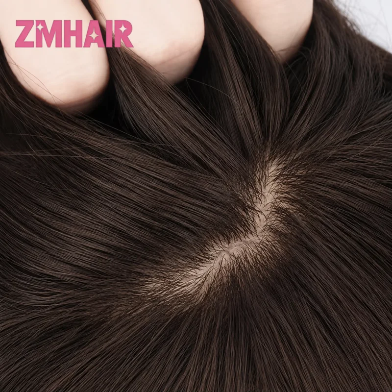 Silk Base Straight Hair Clips Toppers For Women Natural Looking Remy Human Hair Topper With Clips Breathable Hairpieces Systems