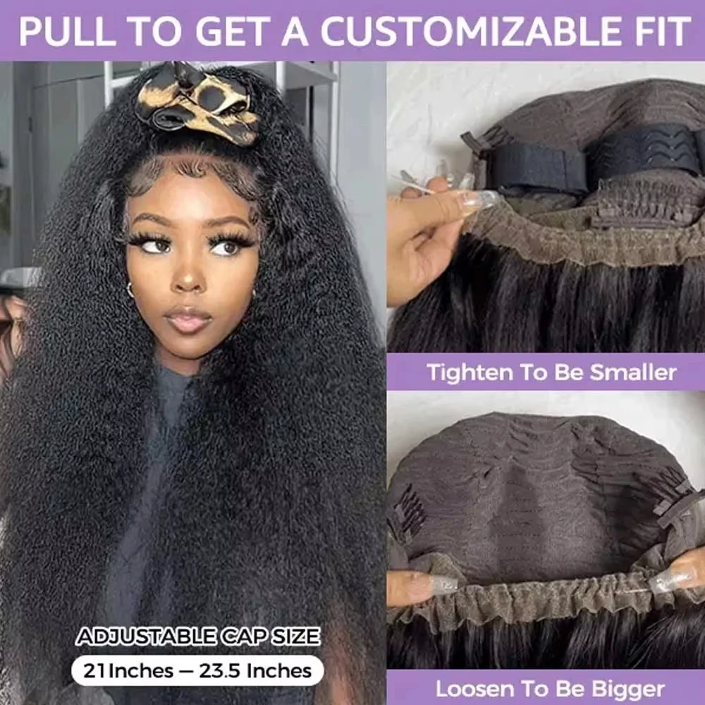 40 Inch Kinky Straight Human Hair Wigs 360 Lace Front Wig Invisible Strap HD Pre Plucked Brazilian Hair 360 Full Lace Wig For Women