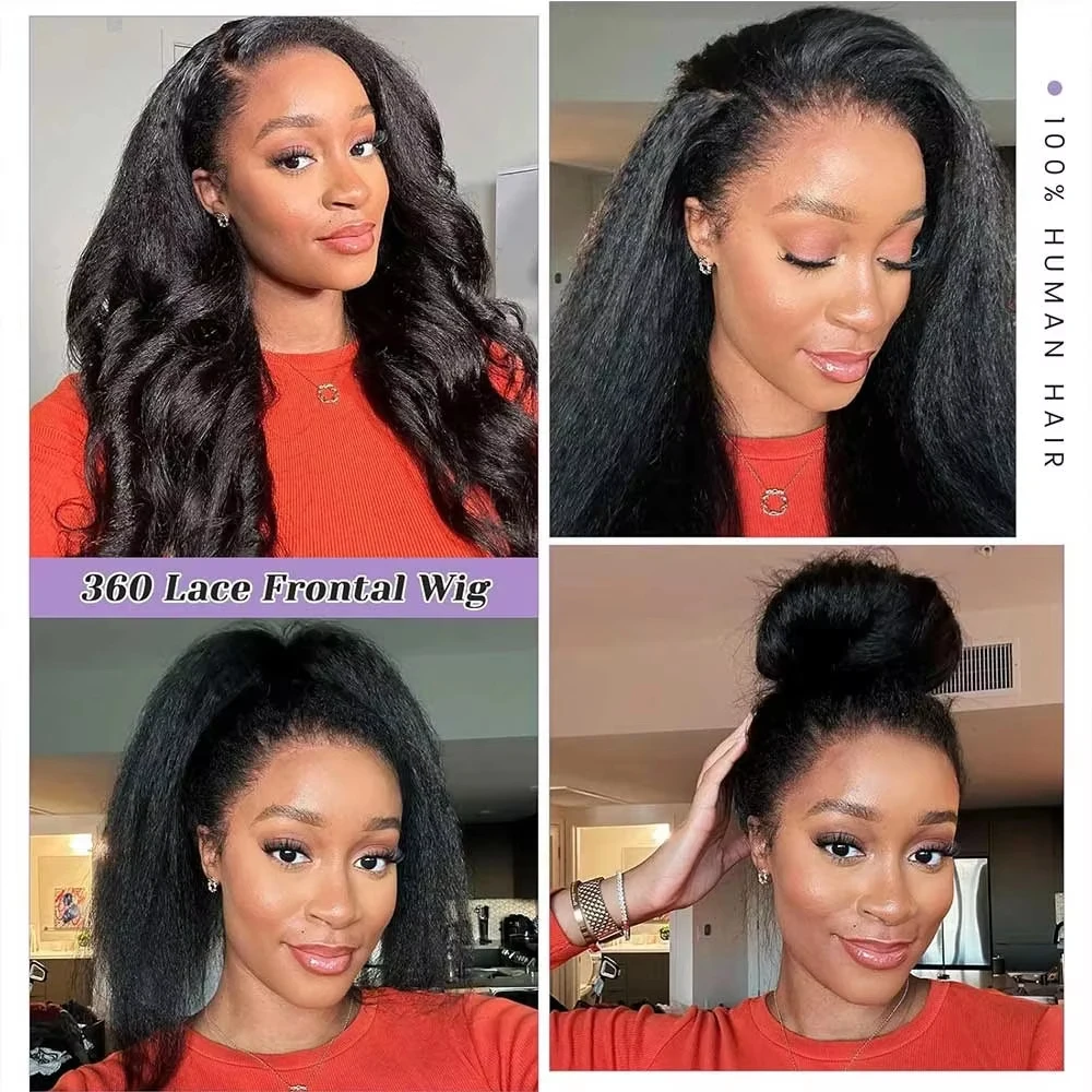 40 Inch Kinky Straight Human Hair Wigs 360 Lace Front Wig Invisible Strap HD Pre Plucked Brazilian Hair 360 Full Lace Wig For Women