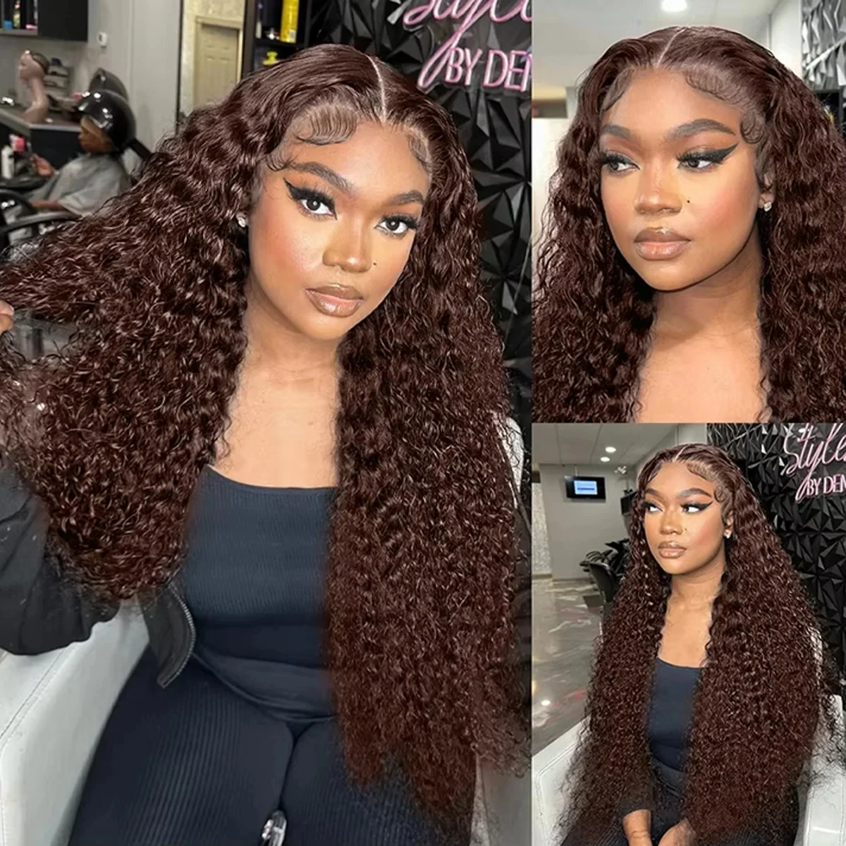 250% Chocolate Brown Deep Wave 13x6 HD Lace Frontal Human Hair Wigs 30 36 Inch Remy #4 Colored Loose Curly 13x4 Lace Front Wig