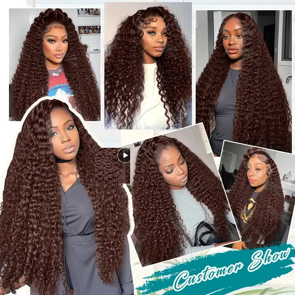 250% Chocolate Brown Deep Wave 13x6 HD Lace Frontal Human Hair Wigs 30 36 Inch Remy #4 Colored Loose Curly 13x4 Lace Front Wig