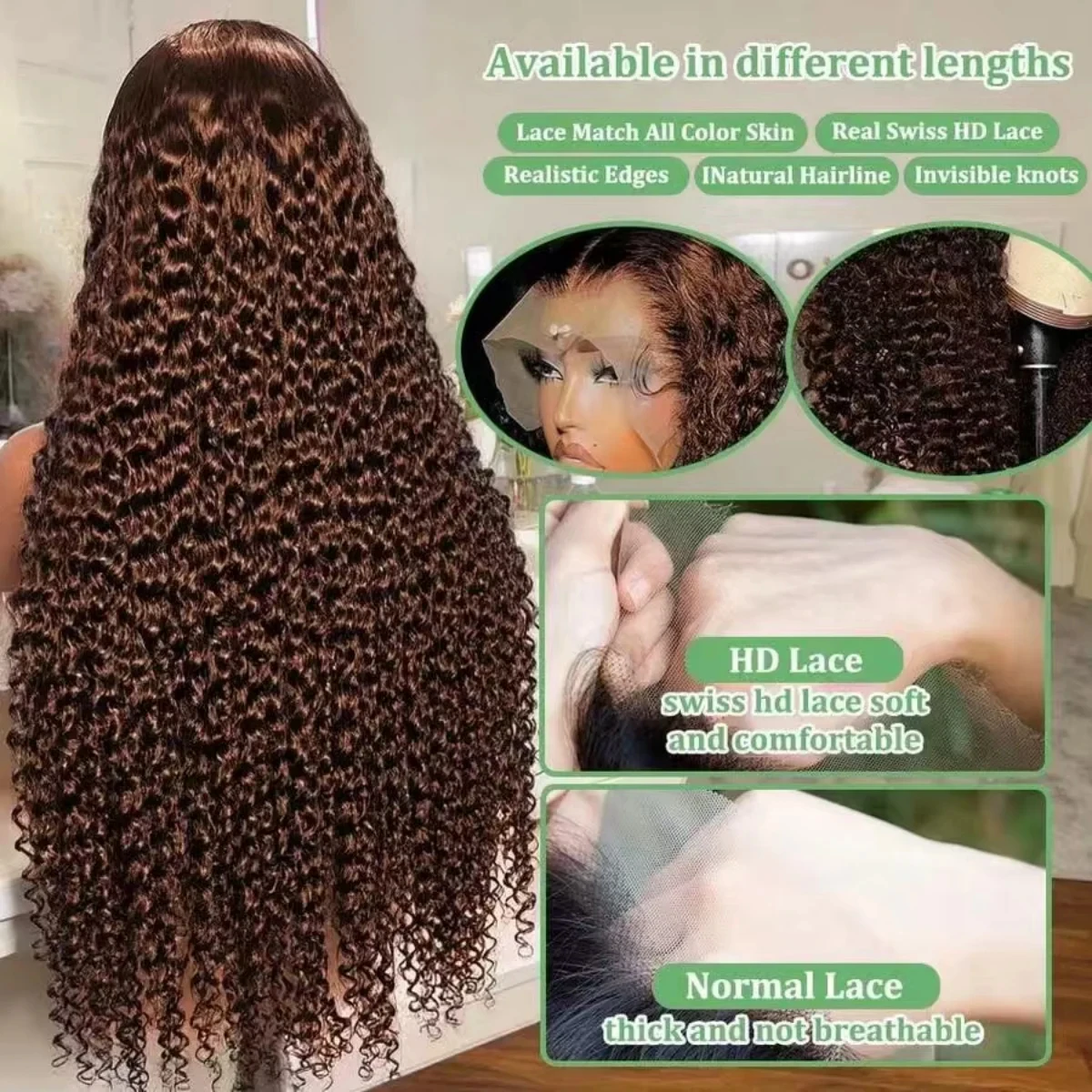 250% Chocolate Brown Deep Wave 13x6 HD Lace Frontal Human Hair Wigs 30 36 Inch Remy #4 Colored Loose Curly 13x4 Lace Front Wig