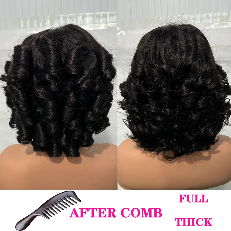 100% Human Hair Wig Highlight Bob Bouncy Loose Curly 12" 250% Density 5x5 HD Lace Closure Glueless Wigs Human Hair Ready To Wear