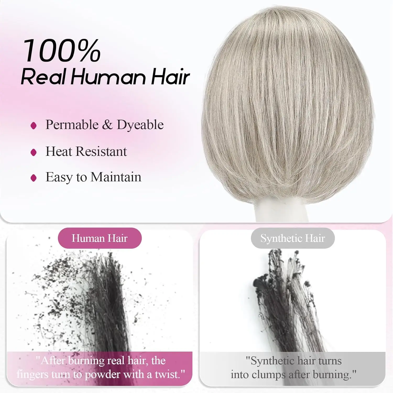 Short 6.5*6.5inch Large Base Hair Pieces Silver Gray Human Hair Toppers 10 inch Toppers for Women with Multiple Non-slip Clips