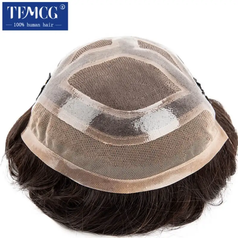 Men's Clip-On Hair Mono & Pu With Lace Front Durable For Male Hair Prosthesis Natural Human Hair Toupee Men Wig Exhaust Systems