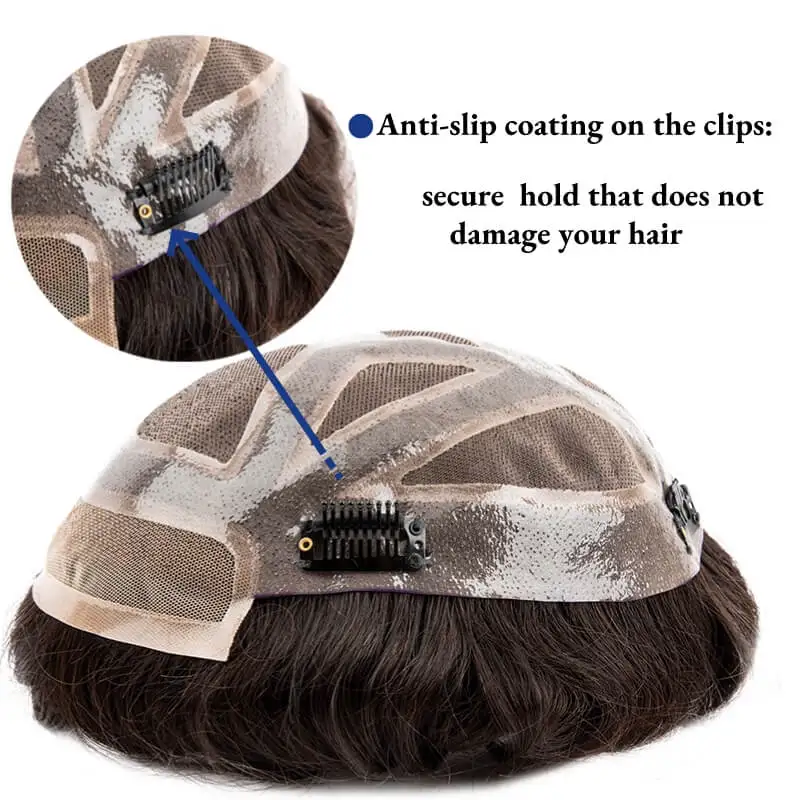 Men's Clip-On Hair Mono & Pu With Lace Front Durable For Male Hair Prosthesis Natural Human Hair Toupee Men Wig Exhaust Systems