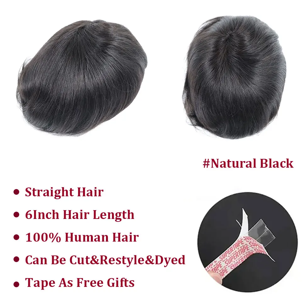 8x10" Breathable Fine Mono With NPU Toupee For Men Human Hair Piece Natural Black Male Wig Toupee Men's Replacement Systems