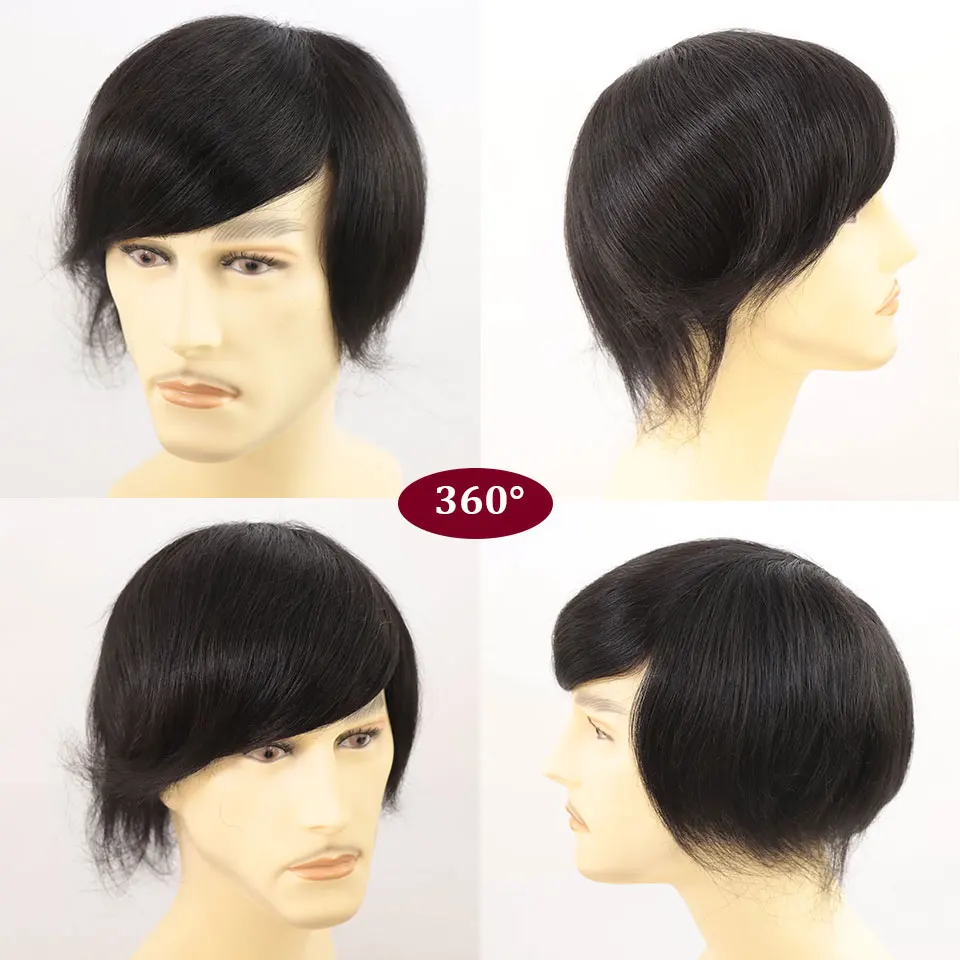 8x10" Breathable Fine Mono With NPU Toupee For Men Human Hair Piece Natural Black Male Wig Toupee Men's Replacement Systems