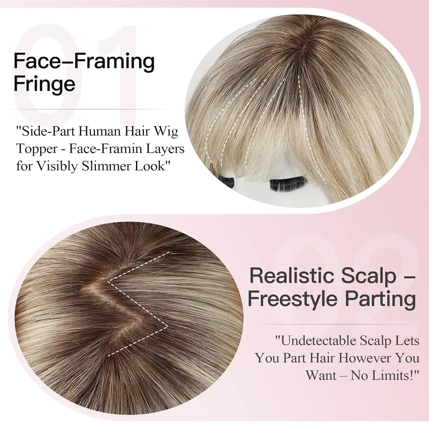 Ombre Gray Blonde Real Human Hair Toppers 6.5*6.5inch Large Base 4Clips Topper 10inch Hair Topper for Women with Bangs Side Part