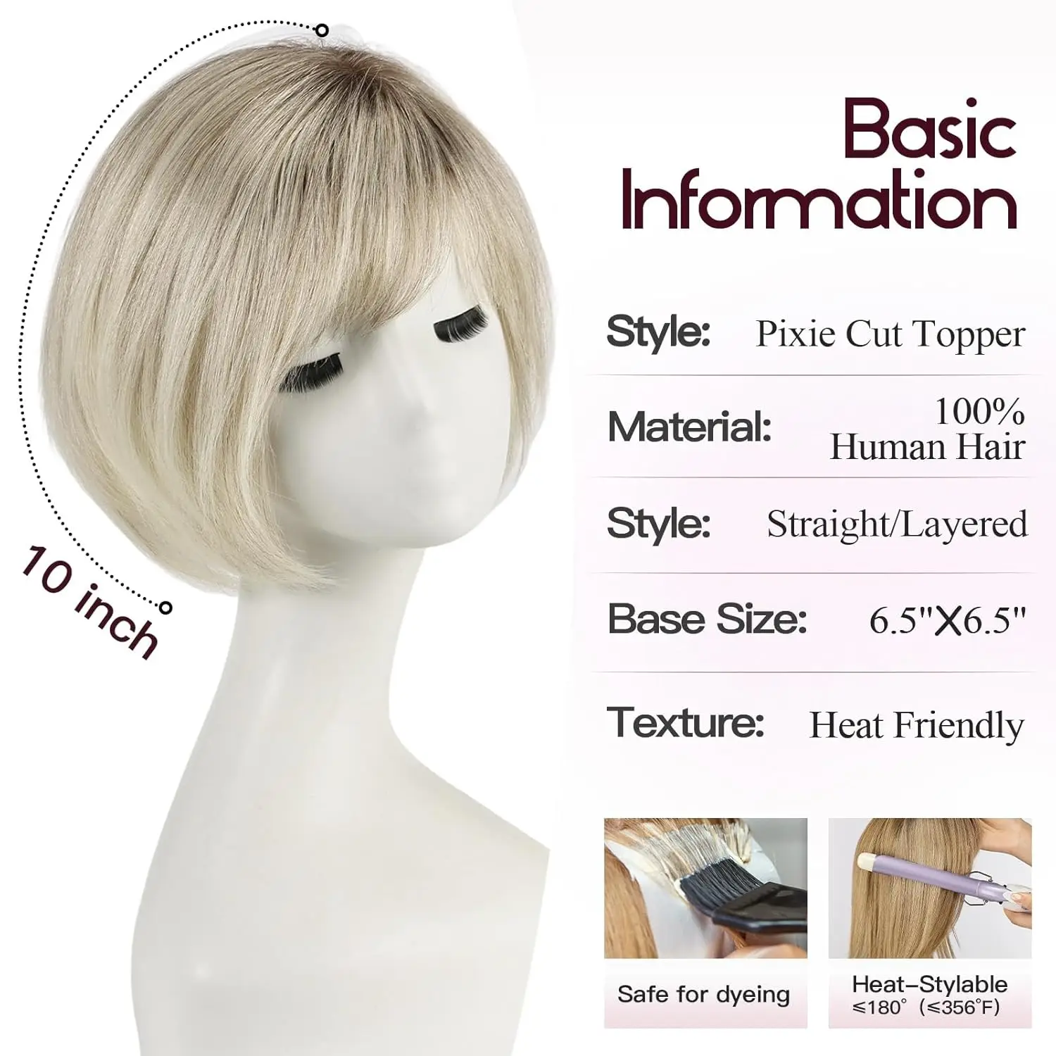 Ombre Gray Blonde Real Human Hair Toppers 6.5*6.5inch Large Base 4Clips Topper 10inch Hair Topper for Women with Bangs Side Part