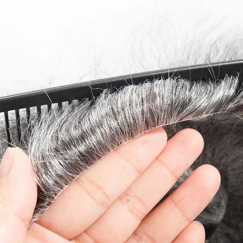 Injection Full PU Base Men's Wigs 0.12-0.14 Injection Skin Toupee For Men Hair Capillary Prosthesis Human Hair Wigs Replacement
