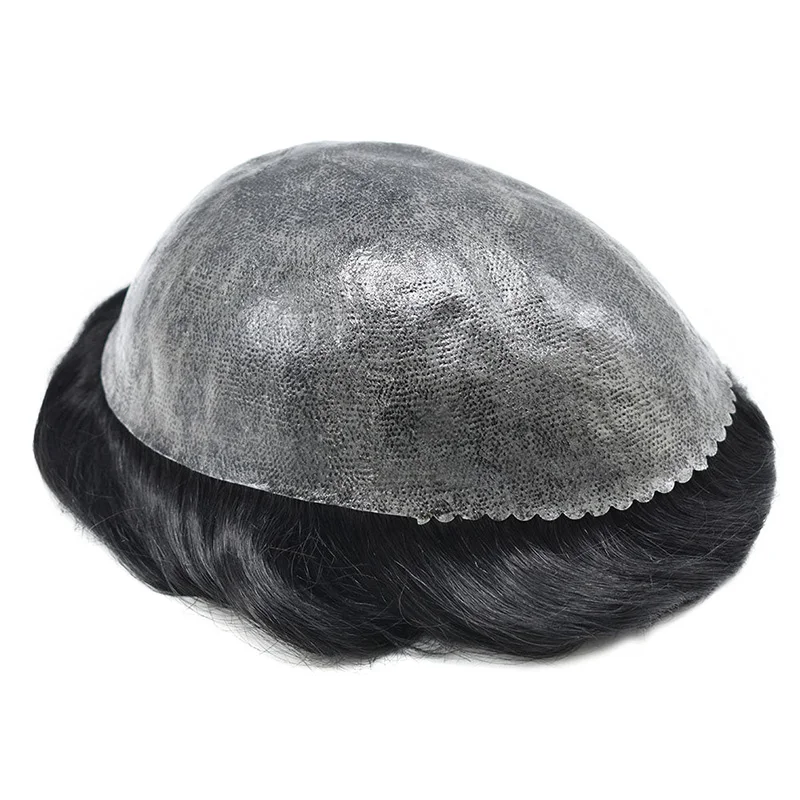 Injection Full PU Base Men's Wigs 0.12-0.14 Injection Skin Toupee For Men Hair Capillary Prosthesis Human Hair Wigs Replacement