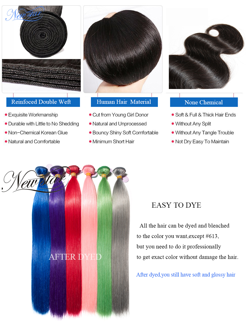 New Star Brazilian Natural Wave Virgin Human Hair 3 Bundle Thick Extension Intact Cuticle Unprocessed Water wave Hair Weaving