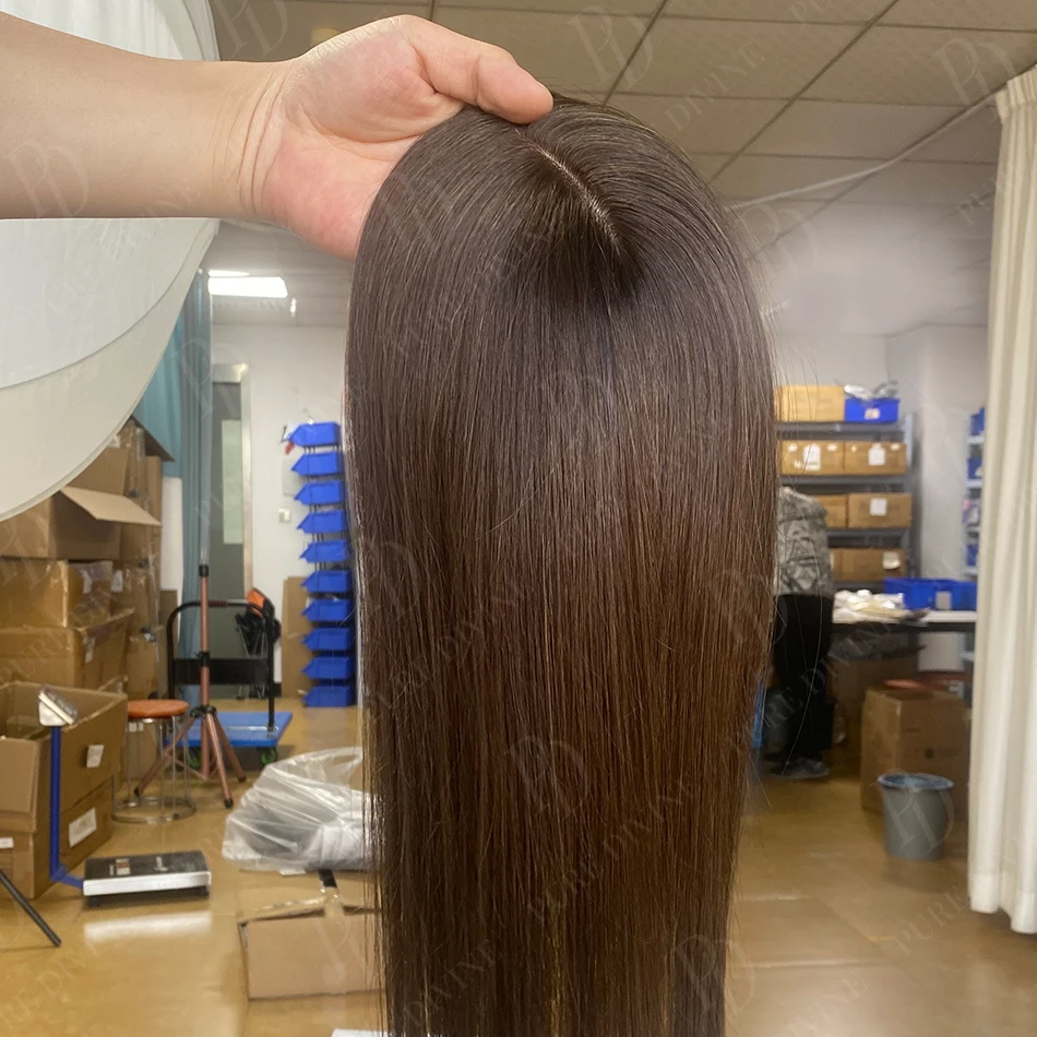 10x12cm Human Hair Topper with Silk Base 40cm Straight Clip in Hairpiece for Women Natural Scalp Simulation Thinning Hair Toupee